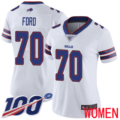 Women Buffalo Bills 70 Cody Ford White Vapor Untouchable Limited Player 100th Season NFL Jersey
